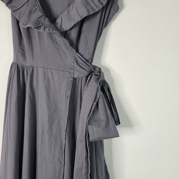 Necessary Objects Gray Short Sleeve Wrap Dress Cotton Blend‎ Ruffle Neck Small - Picture 4 of 12